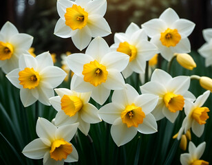 Daffodils in the garden. Narcissus flowers
