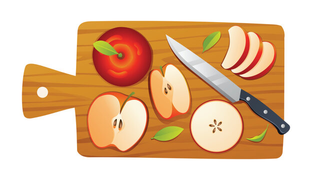 red apples on wooden cutting board clip art preview