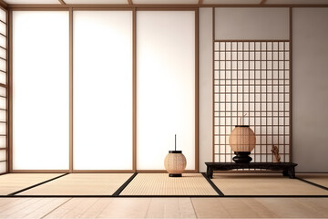 Emtpy japanese style room with tatami mat floor