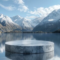 3D render podium of New Zealand's South Island - Renowned for its lakes, mountains, and adventure tourism.Stone Material