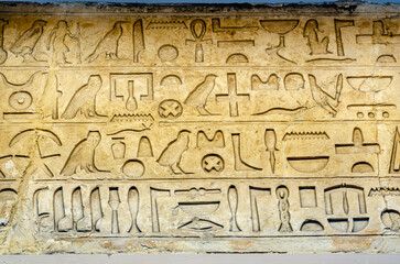 old egyptian hieroglyphs Hieroglyphs is the writing system ancient Egyptians used for inscriptions mostly on walls of temples and tombs, as well as statues, coffins, and sarcophagi