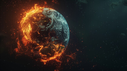 Earth On Fire, Environmental Pollution, Destruction Of Earth. Earth Day Concept. Protect Earth