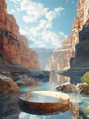 3D render podium of Showcase the grandeur of the Grand Canyon, USA, with a breathtaking 3D render of its colossal canyon carved by the Colorado River.Linen Material