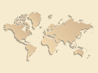 World map paper. Political map of the world on a beige background. Countries. Vector