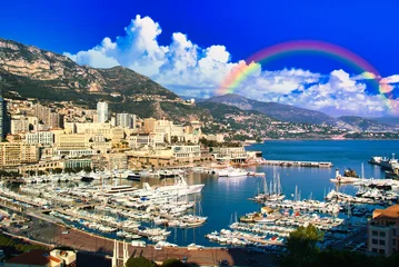 Fotobehang モナコの美しい港湾風景にかかる虹 © san724