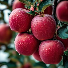 Obraz premium Orchards. Apples hanging on an apple tree.