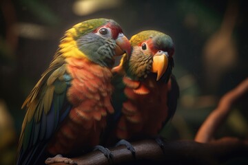 Cute couple of parrots. Generative AI