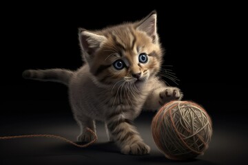 Kitten with wool ball. Generative AI