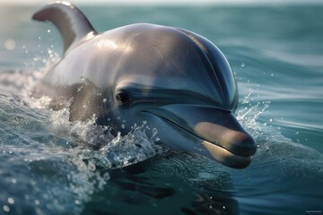 Cute dolphin above water. Generative AI
