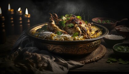 Delicious plate chicken biryani. Generative AI