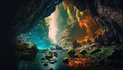 Cave with colorful stones. Generative AI