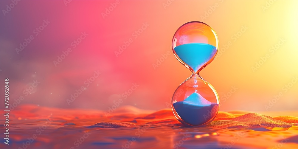 Poster hourglass of transforming ideas and shifting sands in a surreal render with copy space