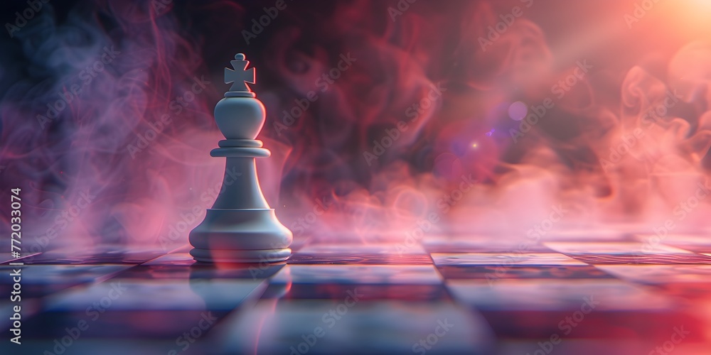 Poster chess piece character making a game changing move symbolizing strategy of the mind