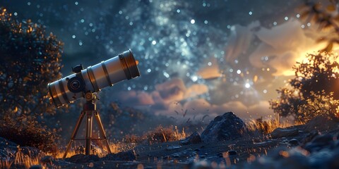 Telescope Gazing into the Boundless Expanse of Cosmic Imagination and Possibility - obrazy, fototapety, plakaty