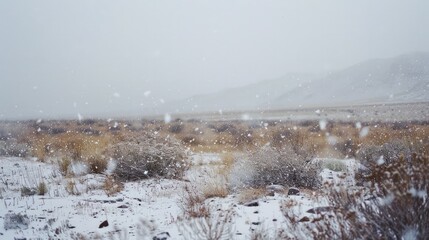 Snowfall in the desert, a rare natural phenomenon. Generative AI