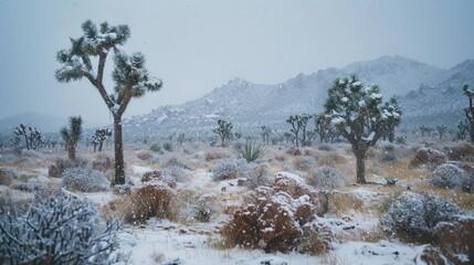 Fototapeta na wymiar Snowfall in the desert, a rare natural phenomenon. Generative AI
