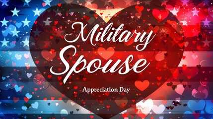 Military spouse appreciation day - holiday in United States of America. Abstract painted flag in grunge heart shape. Template for holiday banner, invitation, flyer, etc. - obrazy, fototapety, plakaty