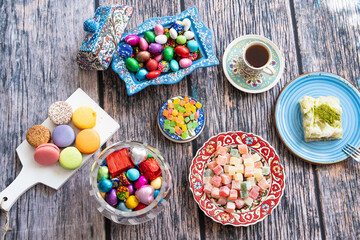Fototapeta na wymiar Colorful Candy and Chocolate, Ramadan Kareem Concept Photo, Uskudar Istanbul, Turkiye (Turkey)