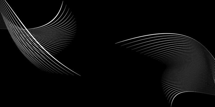 Design elements with white wavy lines and glowing, glittering lines that move softly. black backdrop modern style future technology concept. copy space