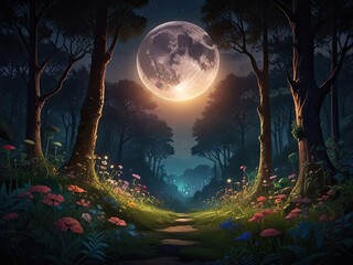 landscape with moon and stars