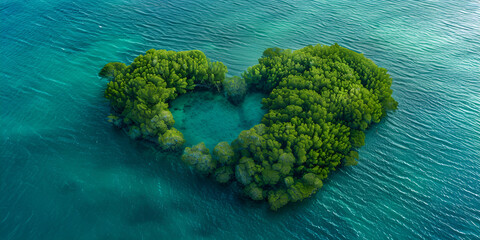 Heart of Voh, aerial view, formation of mangroves vegetation resembles a heart seen from above, New Caledonia, Micronesia, South Pacific Ocean. Heart of Earth. Earth day.  generative ai 