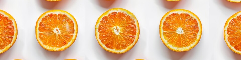 Isolated Sliced Oranges on White Background for Healthy Eating Blog Post. Three fresh orange fruit slices arranged in a circular pattern on a clean white background.