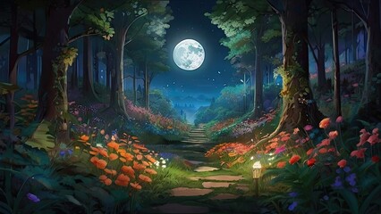 Obraz na płótnie Canvas landscape with moon and stars