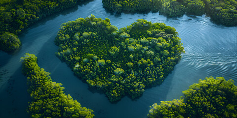 Heart of Voh, aerial view, formation of mangroves vegetation resembles a heart seen from above, New Caledonia, Micronesia, South Pacific Ocean. Heart of Earth. Earth day.  generative ai  - obrazy, fototapety, plakaty