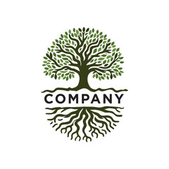 Naklejka premium Abstract Tree With Root Symbol.Oak Maple Logo Design For Business Company