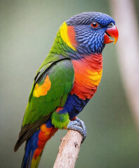 A-rainbow-lorikeet-perched-on-a-wooden-branch-