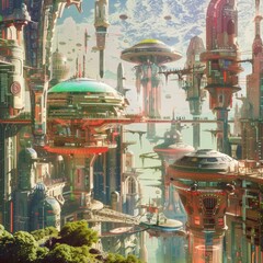Sci-fi utopias where digital landscapes and human dreams weave together in vibrant harmony - obrazy, fototapety, plakaty