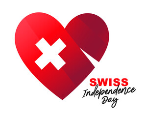 Heart with red ribbons inside. Independence Day. Flag of Switzerland. Swiss Confederation Day. Vector illustration