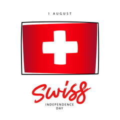 Cartoon flag of Switzerland. Confederation Day in Switzerland. August 1. National holiday in honor of the founding of Switzerland.