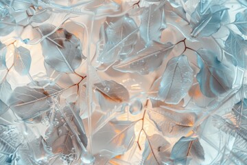 Ethereal blue leaves with a delicate dusting of frost, creating an enchanting, dreamy background suitable for elegant designs and winter themes.