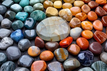 Colorful stones arranged in a creative pattern, highlighting artistic expressionใ