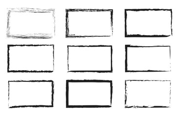 Hand drawn sketch frame vector. Simple doodle rectangle pencil frame border shape. Hand drawn doodle scribble border element for text quote template. Pencil brush stroke style. Vector illustration 4 3 - obrazy, fototapety, plakaty
