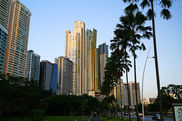 Fototapeta premium View of modern skyscrapers and a traffic Balboa avenue in Panama City.
