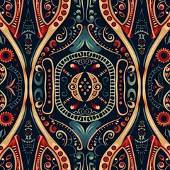 Cercles muraux Style bohème Pattern seamless design, wallpaper, flower, fabric, carpet, mandalas, clothing, wrapping, sarong, tablecloth, shape, geometric pattern, ethnic pattern, traditional. illustration