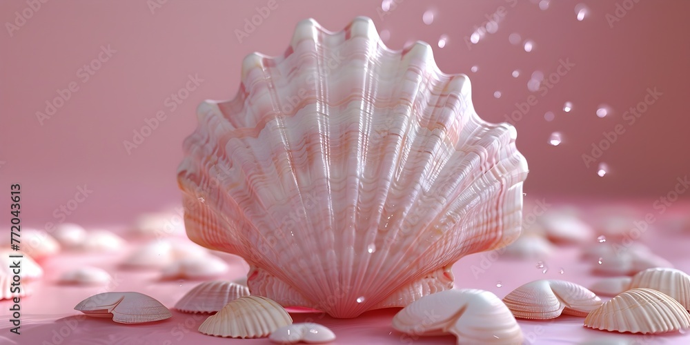 Poster delicate clamshell packaging protecting precious goods elegant shell of safeguard with soft pink glo