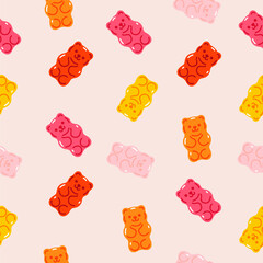 Seamless pattern with colorful gummy bears. Vector graphics.