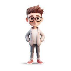 Cute 3D happy young man character with glasses and a sweater