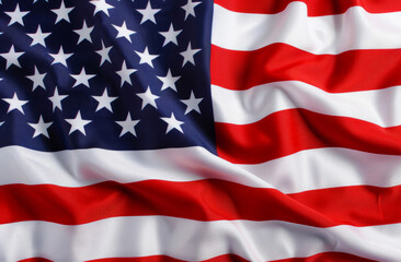 Obraz premium American Flag Waves Elegantly, Stars and Stripes Symbolizing Patriotism and Freedom