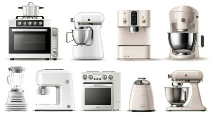 Photo realistic kitchen machines set collection. Isolated on white background Generative AI