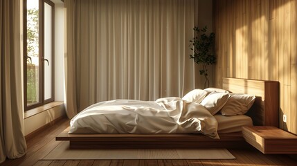 modern bed design on wooden background