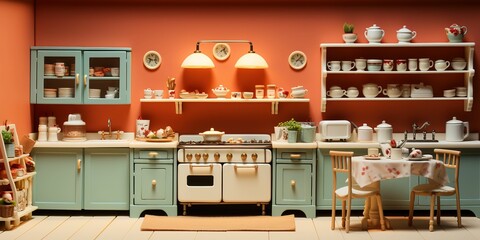 minimalistic design Interior of a doll houses kitchen - obrazy, fototapety, plakaty