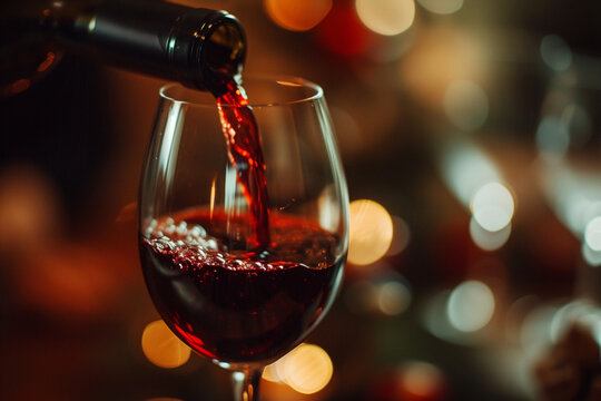 Red wine on the table to drink on Christmas Day.クリスマスの日に飲むテーブルの上に置かれた赤ワイン。Generative AI	