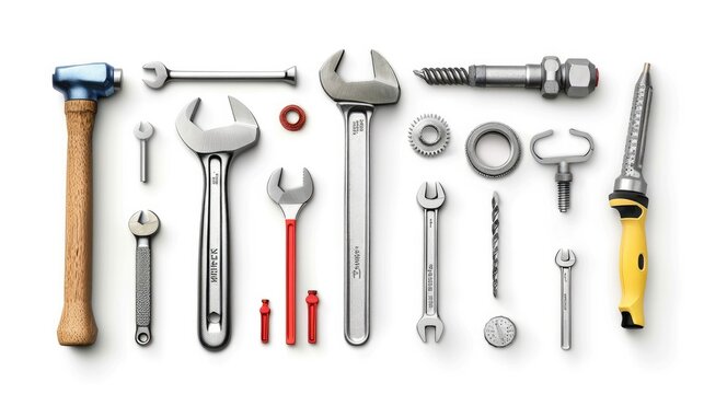 Photo realistic tools set collection. Isolated on white background Generative AI