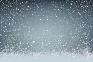 Fototapeta premium Subtle flying snow flakes and stars on night sky background