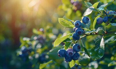 blue berries on garden background with copy space, Generative AI - Powered by Adobe