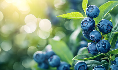 blue berries on garden background with copy space, Generative AI